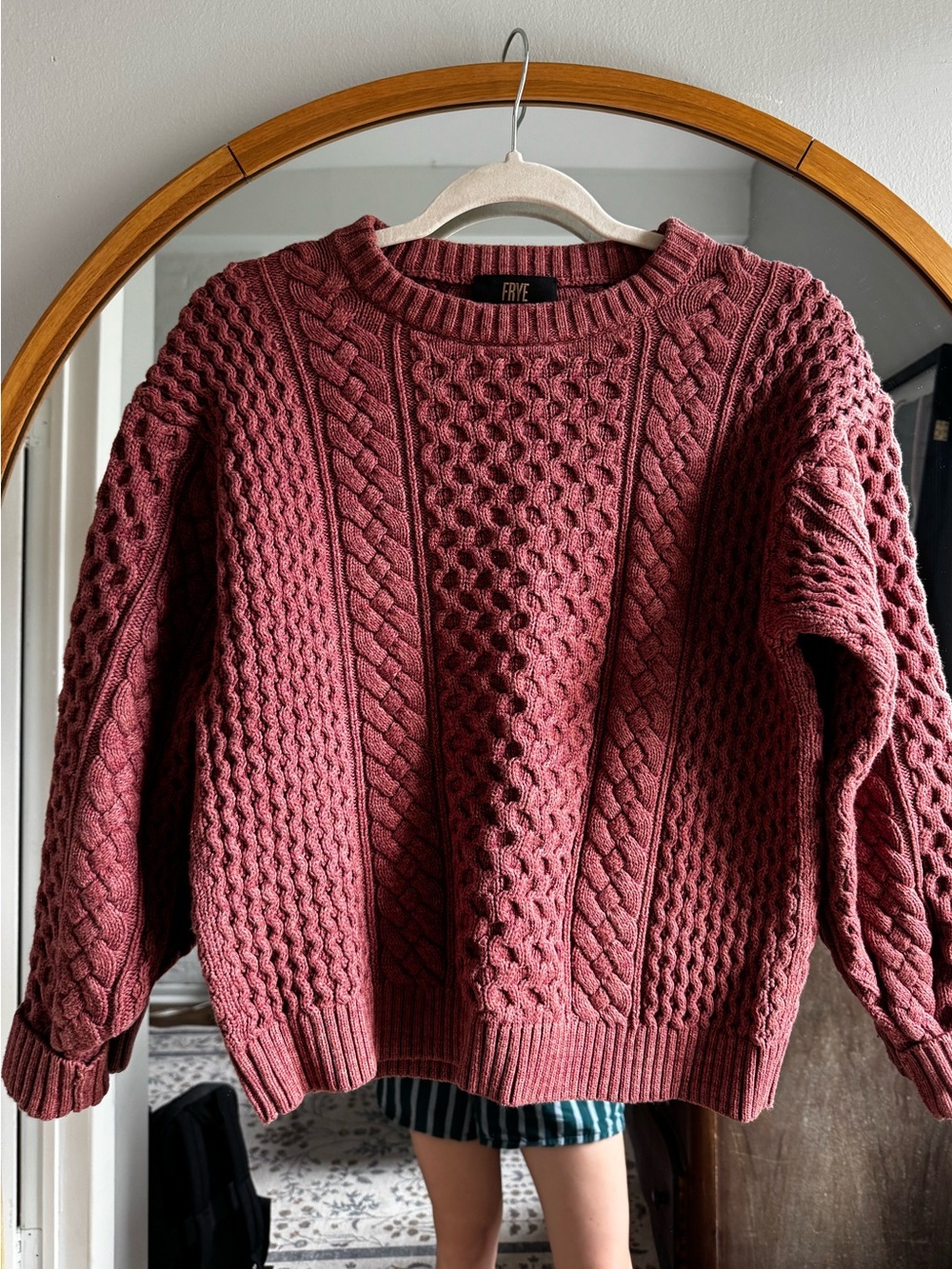 Frye Dusty Rose Cable Knit Crewneck Sweater